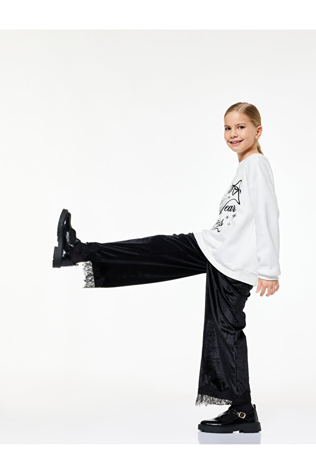 Lace Trim Detailed Elastic Waist Trousers