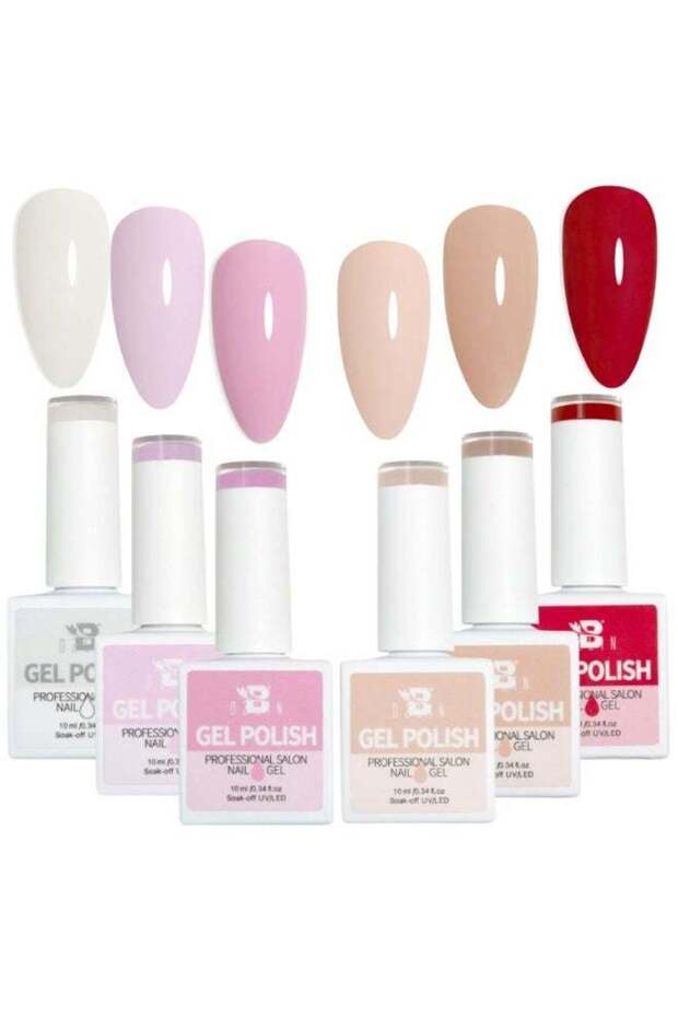 Gel Nail Polish Set, 6 Colors Nude Red Pink, 10ml