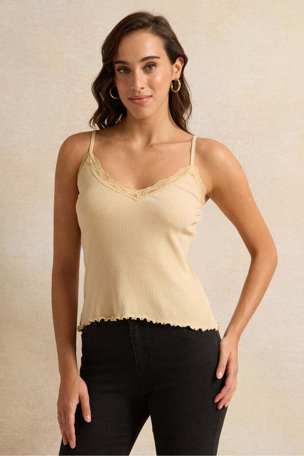 Women Beige Strappy Lace Vest