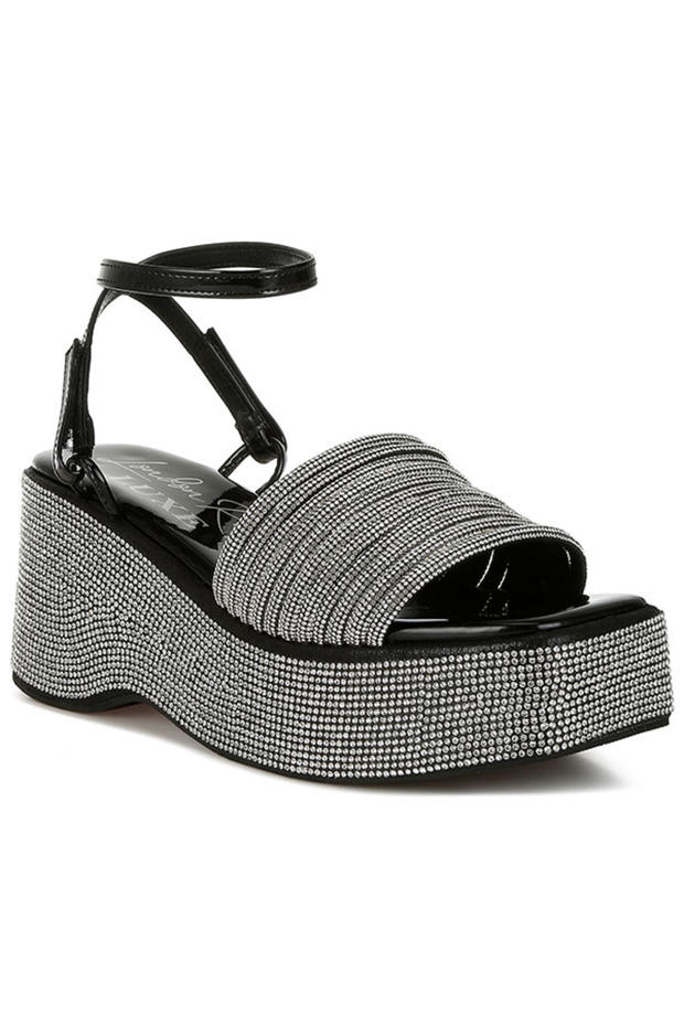 Women Rhinestone Embellished Lace-Up Sandals