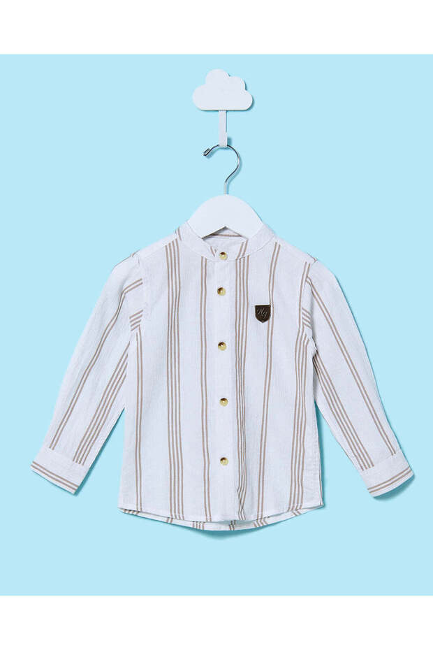 Infant Boys Beige Striped Dobby Mandarin Shirts