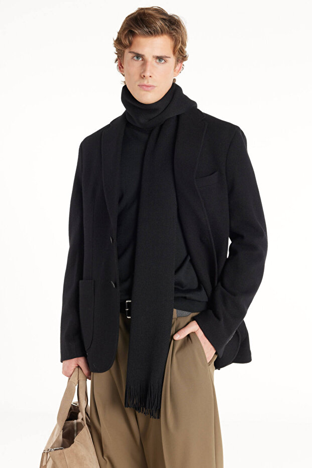 SİYAH YÜN ÖRME MONO BLAZER - 3