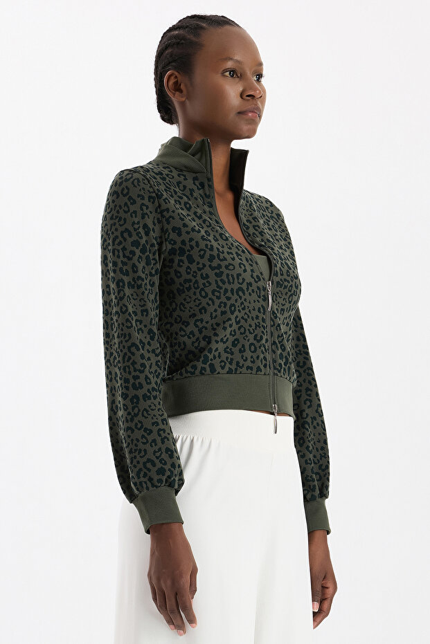 Bomber Jacket Leopard Patterned Dark Leaf Green - 4