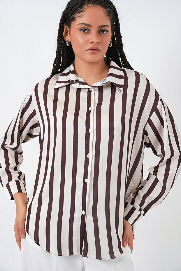 3964 Lightweight Flowy Satin Shirt - M. Brown