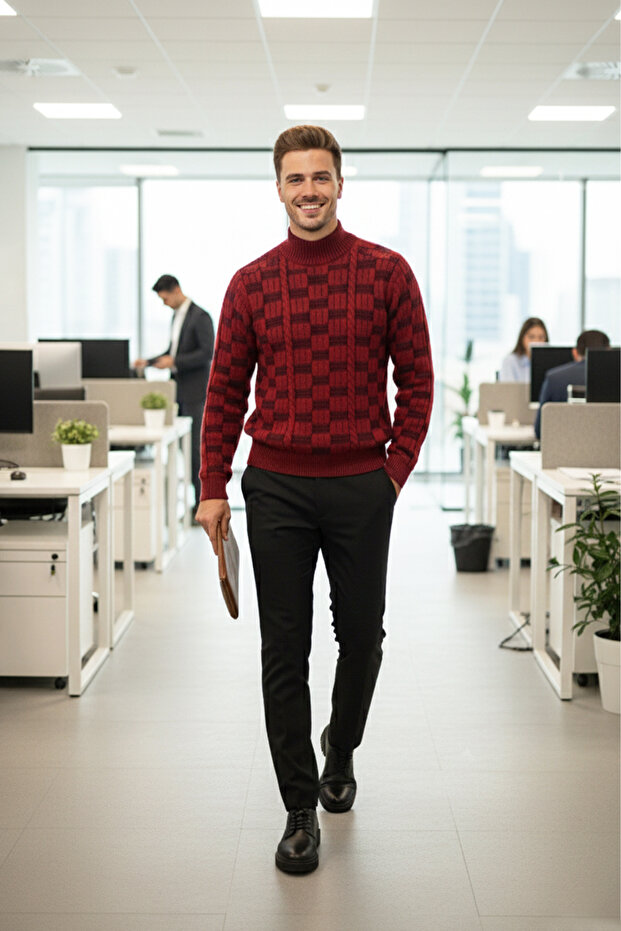 سترة رجالية منقوشة بياقة نصف دائرية - 3