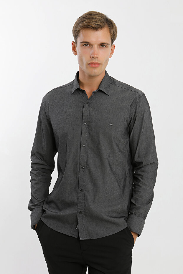 Long Sleeve Snap Fastener Dark Men's Shirt