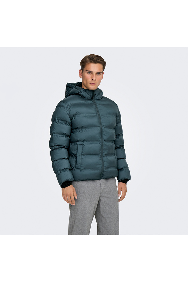 Only&Sons Union Seamless Life Puffer Men's Green Hooded Coat