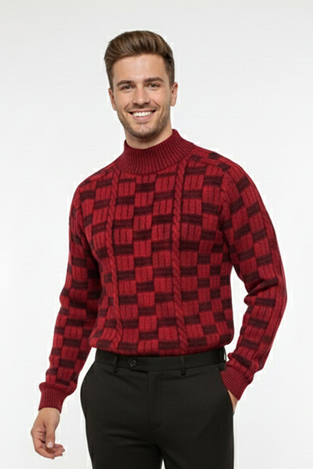 سترة رجالية منقوشة بياقة نصف دائرية - 1