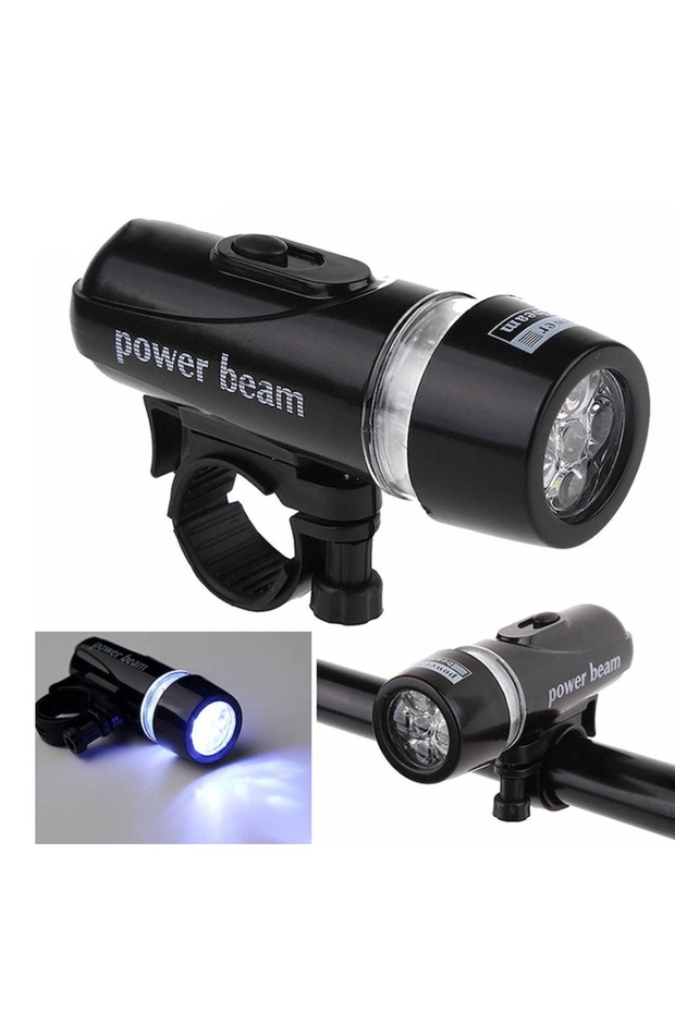 3-piece bike light kit — 5-LED front lights & laser rear stop, black - 2