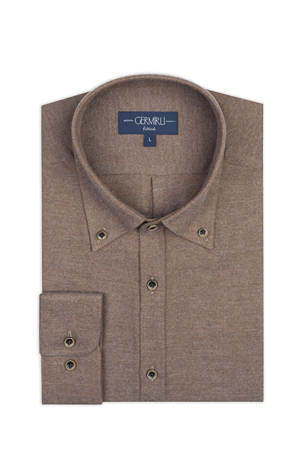 Albini Mink Tailor Fit Buttoned Collar Organic Cotton Flannel Shirt