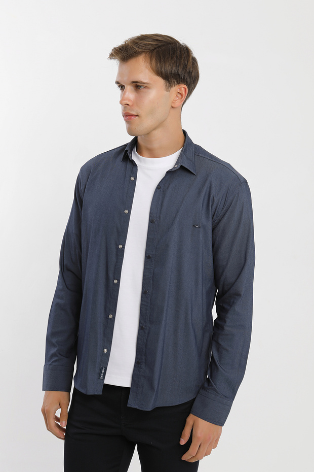 Long Sleeve Snap Fastener Dark Men's Shirt
