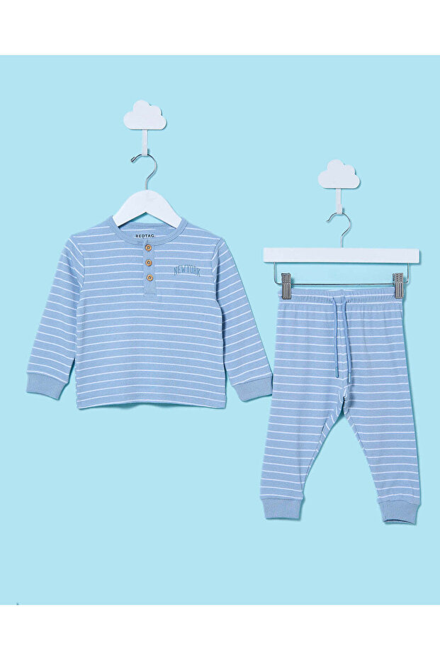 Infant Boys Blue Striped Pyjama Set With Socks (3 Piece)