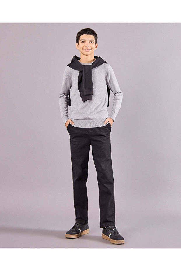 سترة رمادية سادة للأولاد الكبار - 2