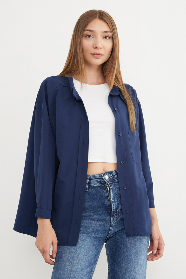 Basic Tek Cepli Oversize Gömlek - 3