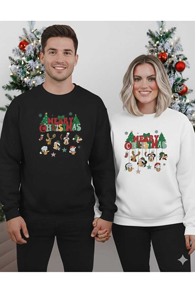Liyadaco Black-And-White Merry Christmas Printed Sweatshirt New Year's Lover Combination Christmas Gift