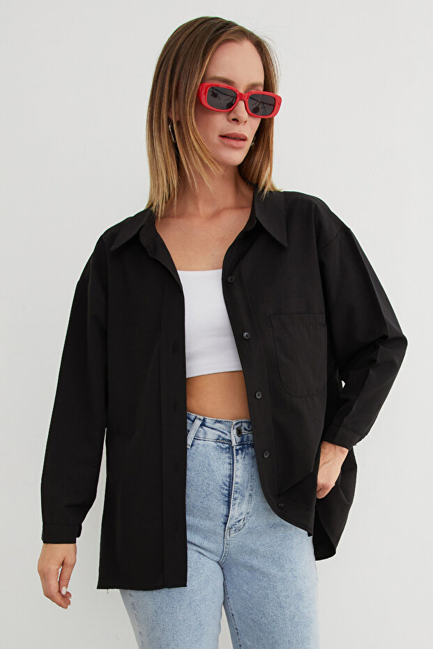 Basic Tek Cepli Oversize Gömlek - 1