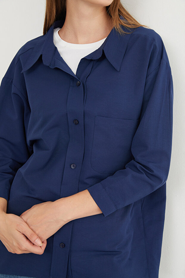 Basic Tek Cepli Oversize Gömlek - 7