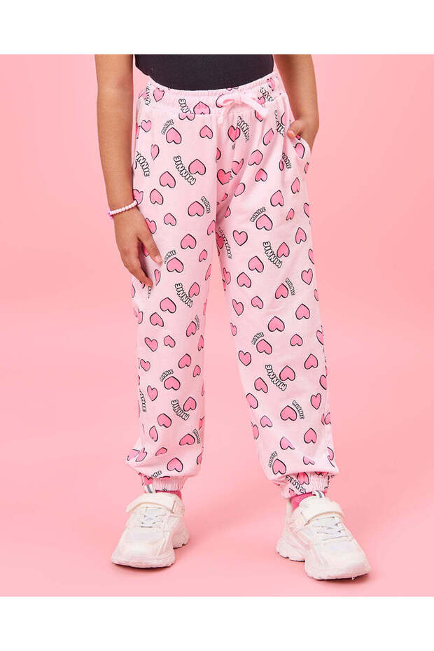 Girls Pink Heart Print Active Pants