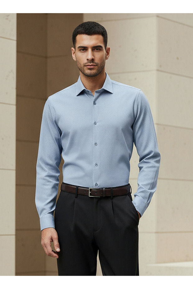Men Regular Fit Collar Textured Long Sleeve Shirt