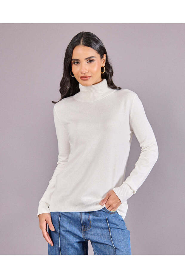 بلوفر نسائي أبيض سادة - 1