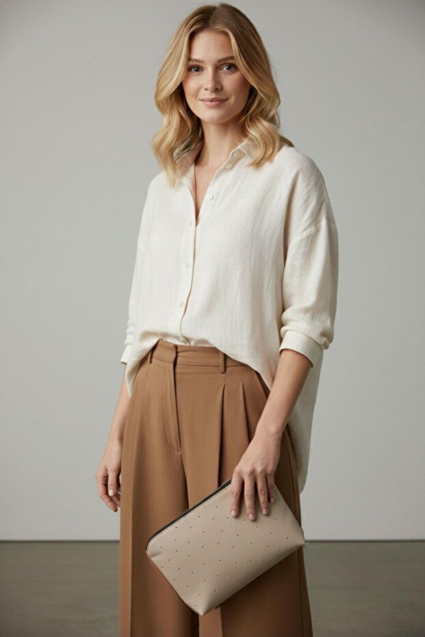 2'li Işıltılı Clutch Vizon/Siyah - 4