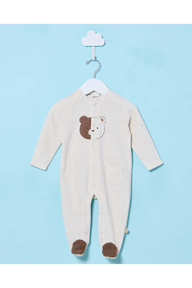 Baby Beige Velour Melange Sleepsuit