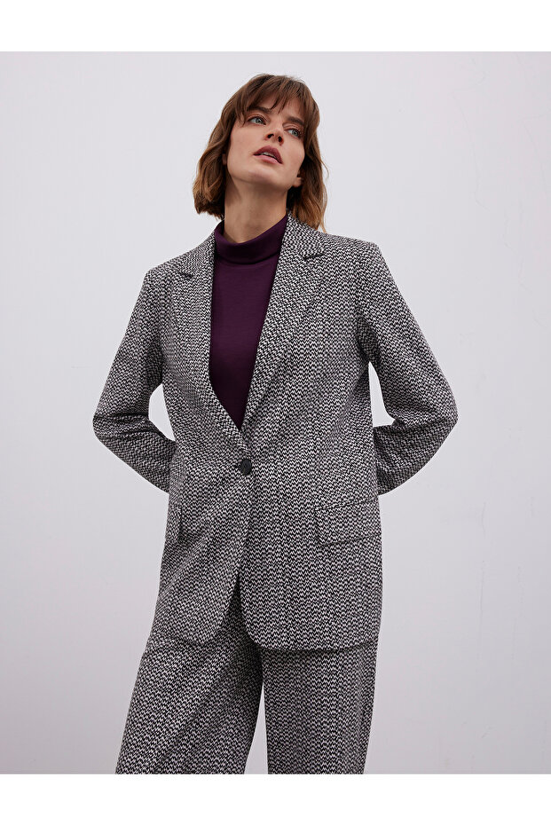 Viscose Mixed Patterned Blazer Jacket - 5