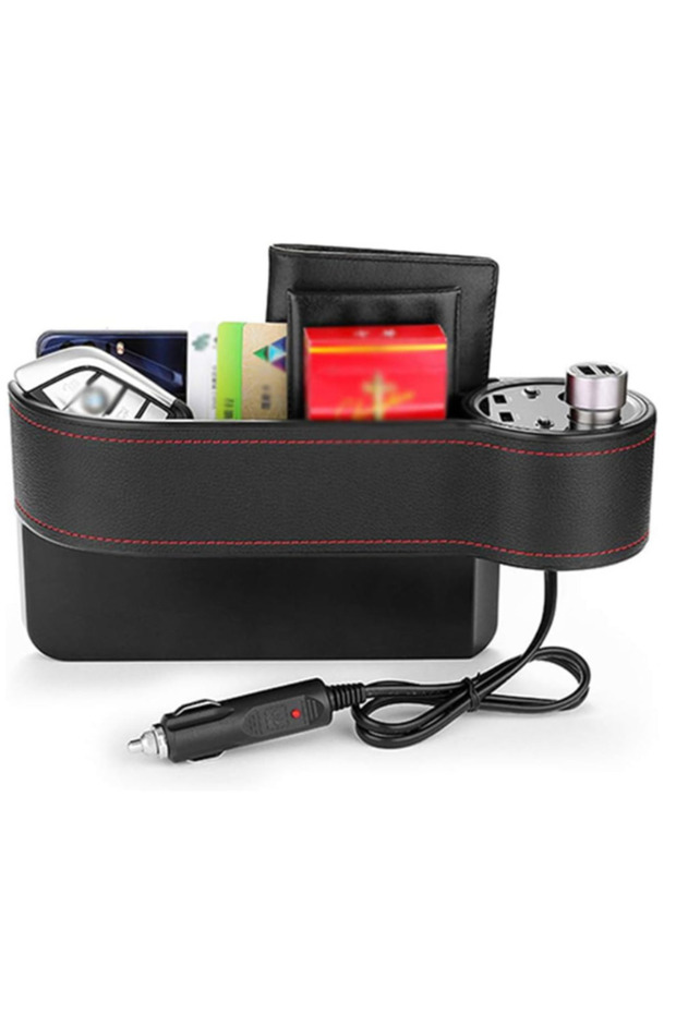 Car Seat Crevice Storage Box Dual Socket with Lighters with USB Charging, Car Adapter-Insert