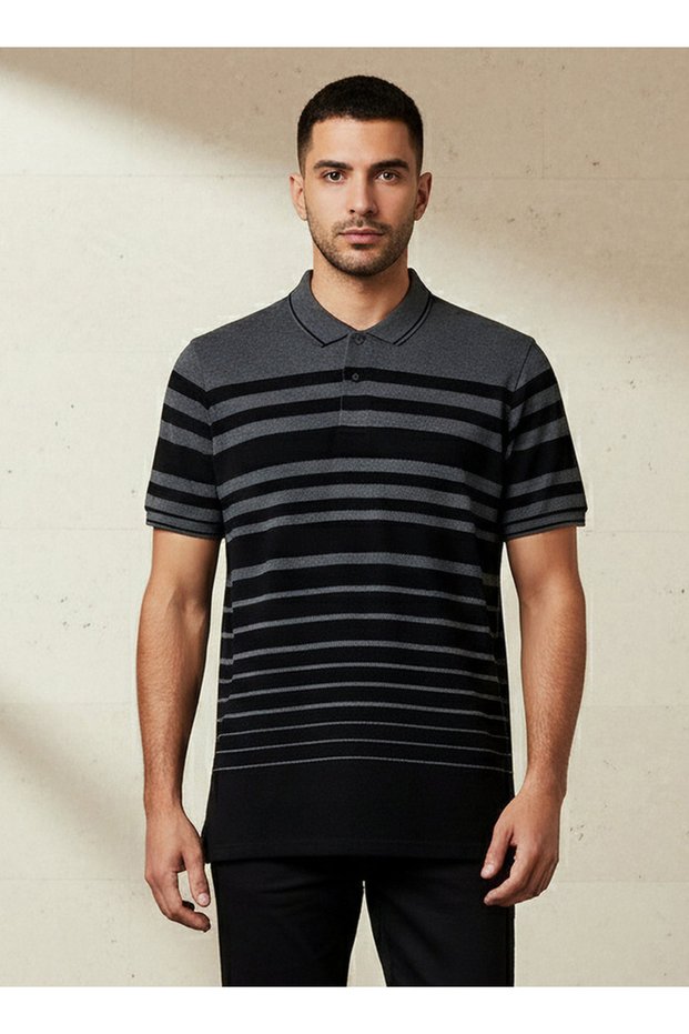 Men Short Sleeve Striped Polo T-shirt