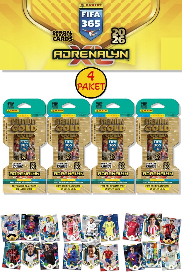 Panini Premium Gold 2026 Adrenalyn XL Football Player Card Special Edition Eco Blister (4 Packs 56 Cards)