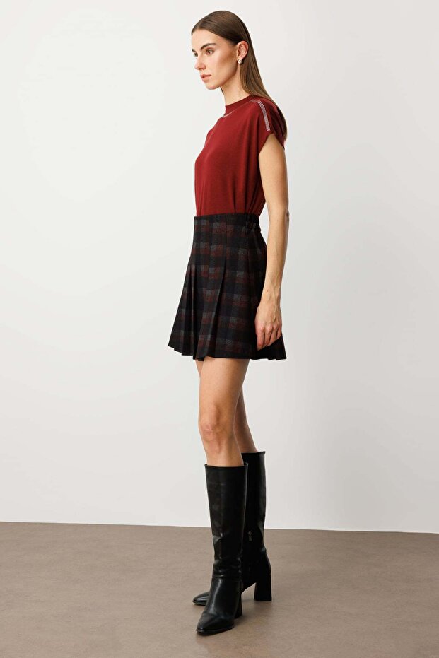 Ekoseli Piliseli Mini Etek - 5