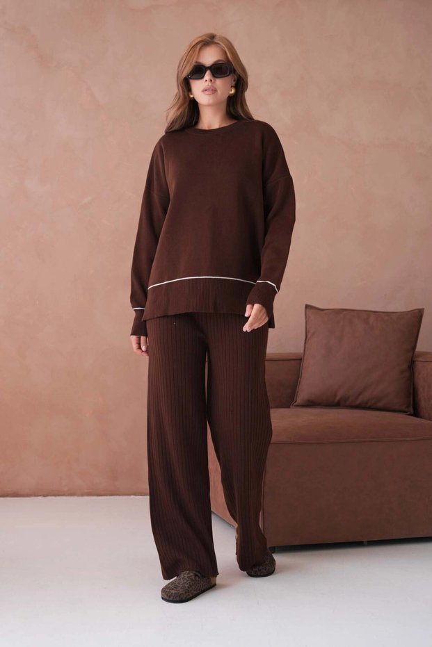 Women's Cycling Yak Armdress Sweater Corded Fabric Pants Two-Piece Knitwear Set