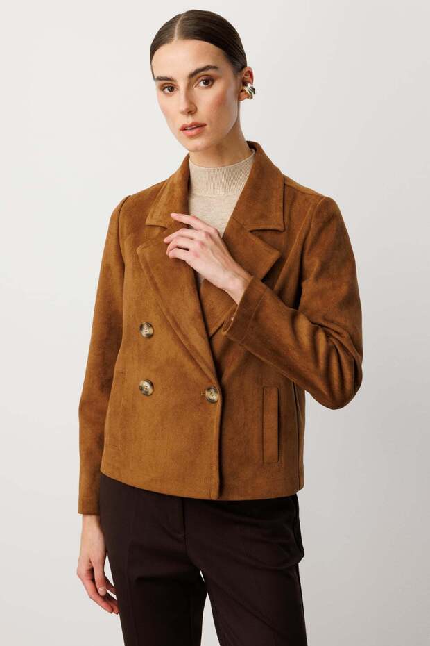 معطف منقوش بياقة مزدوجة الصدر - 3