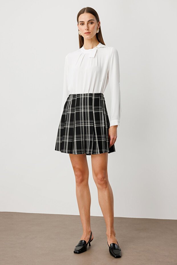 Ekoseli Piliseli Mini Etek - 2