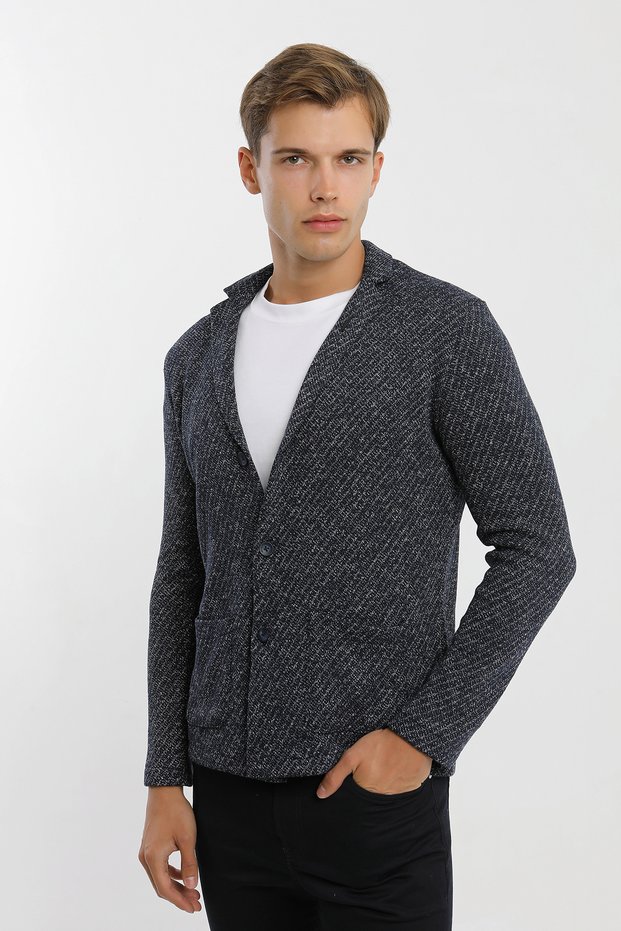 Buttoned Knitted Pocket Patterned Men's Cardigan
