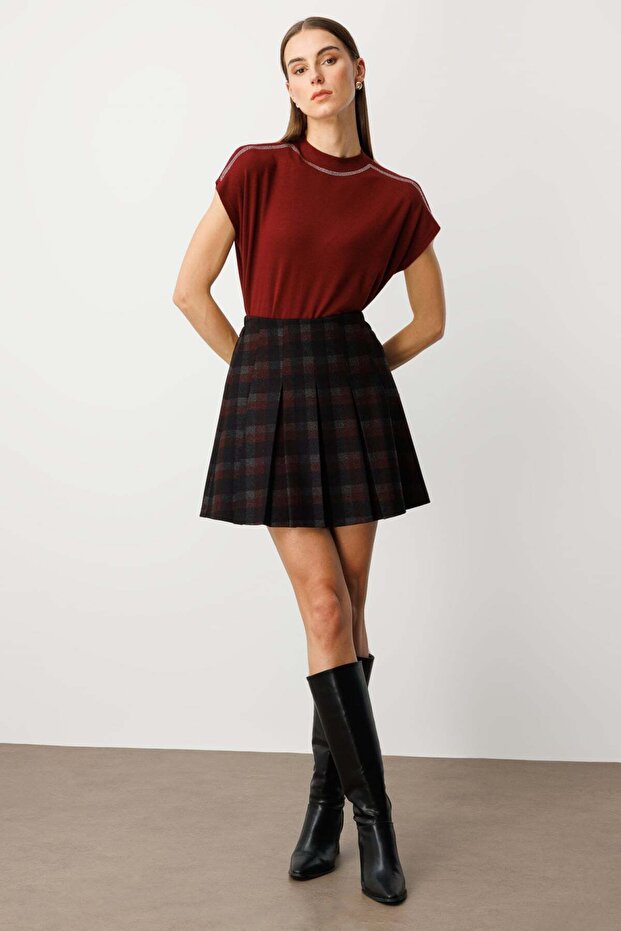 Ekoseli Piliseli Mini Etek - 4