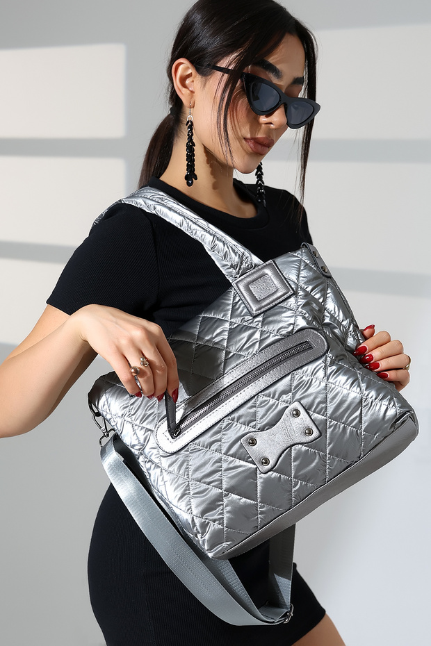 Anthracite Quilted Large Shoulder Crossbody Women's Parachute Fabric Bag