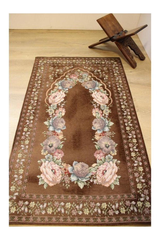 Kinay Brown Jacquard Woven Tapetry Decorative Unpadded Without Fringes Chenille Prayery Mat 70*115