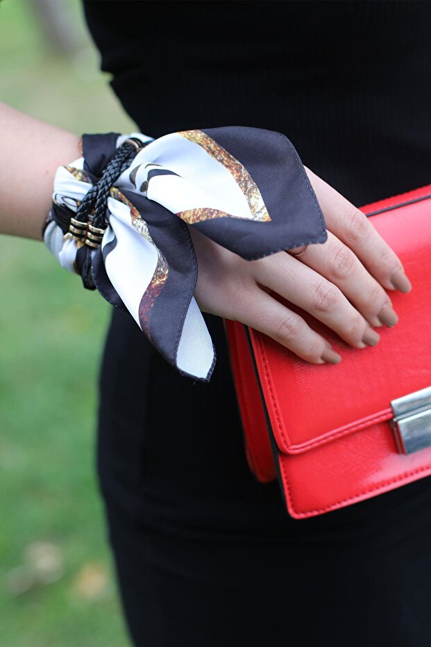 Desenli Fular Ekru - 1