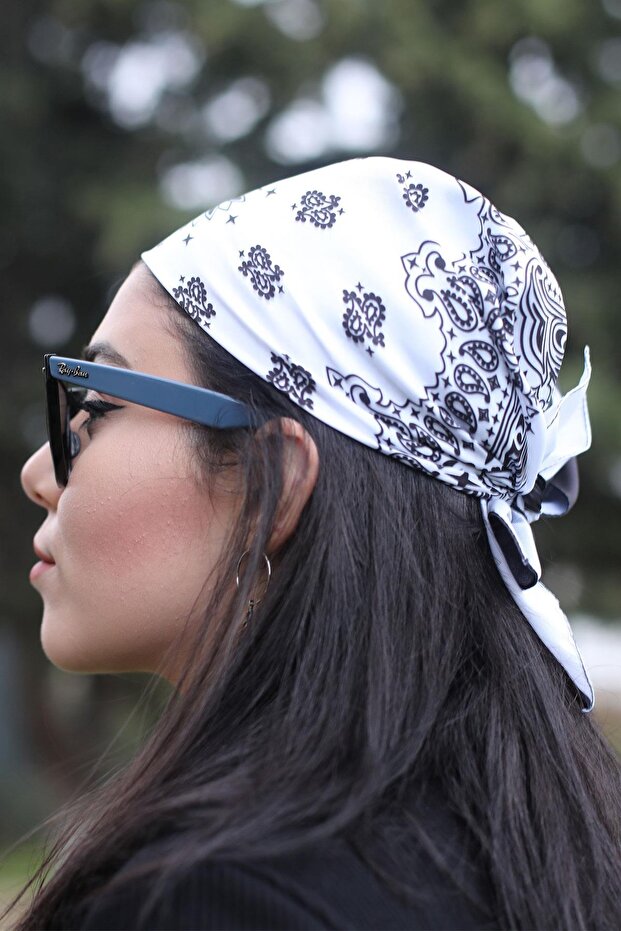 Desenli Fular Beyaz - 3