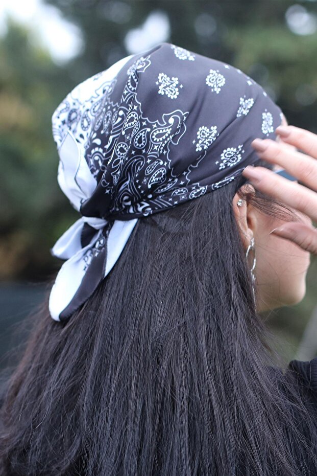 Desenli Fular Beyaz - 1