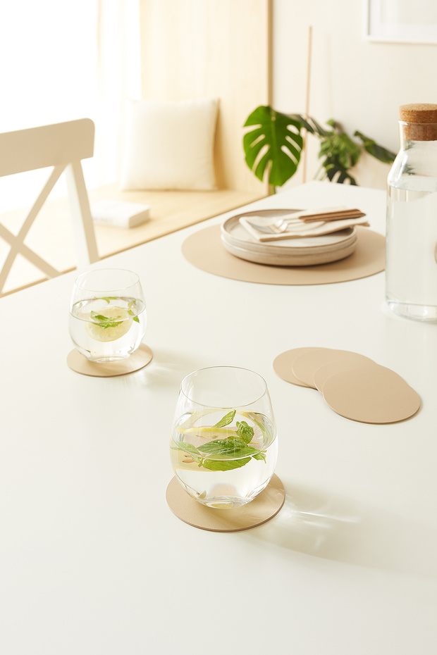 4 Pieces Beige/Stone Color Faux Leather Coasters 10X10