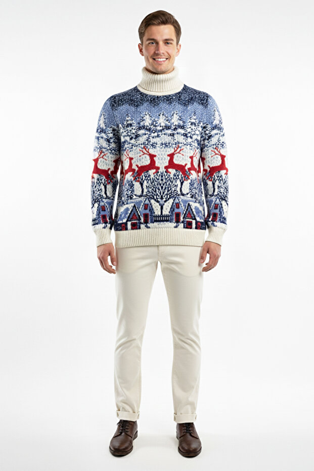 سترة رجالية بياقة مدورة ونقش غزلان - 2