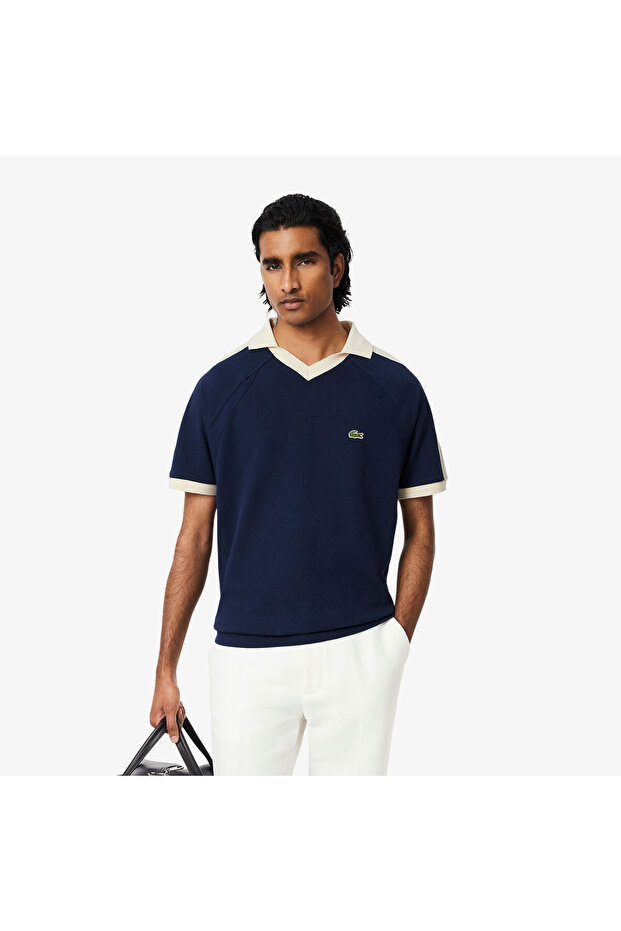 Erkek Classic Fit Organik Pamuk Renk Bloklu Lacivert Polo - 1