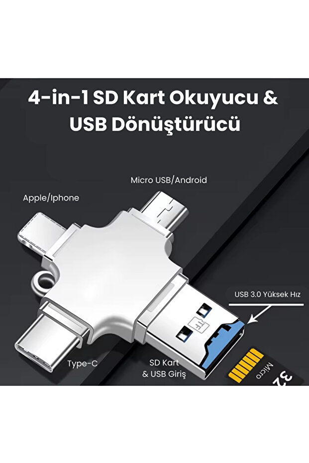 4-in-1 Usdb 3.0 Micro Sd Card Reader & USB Converter iPhone Android Otg Flash Drive - 1