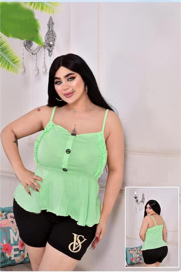 بلوزة كامي مكشكشة بمقاس كبير مع أزرار أمامية وبلوزة بيبلوم وحمالات قابلة للتعديل من الشيفون الصيفي للنساء