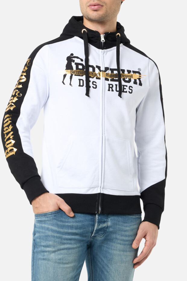 Full Zip Sweatshirt with Contrasting Colors White-Gold