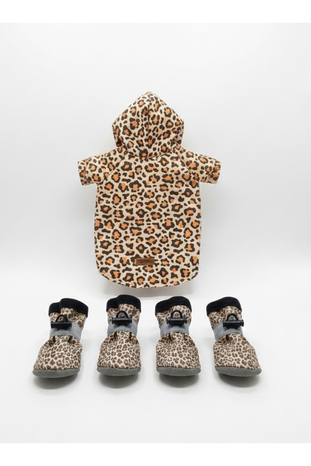 طقم معطف وحذاء للكلاب بنقشة الفهد - 3
