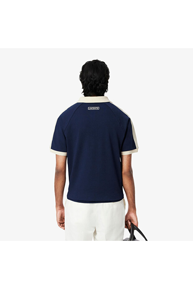 Erkek Classic Fit Organik Pamuk Renk Bloklu Lacivert Polo - 3