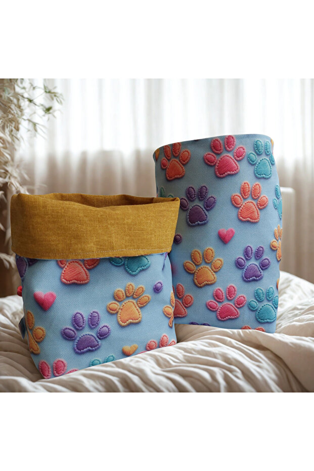 Double-Way Fabric Basket (3D Paw Pattern)